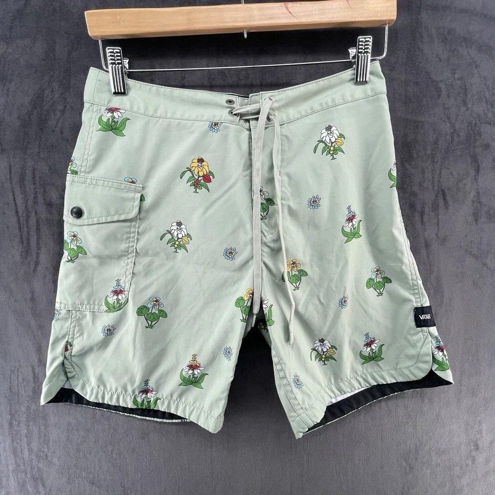 Vans Y2K Floral Board Shorts Sage Green Hawaiian Print Size 28